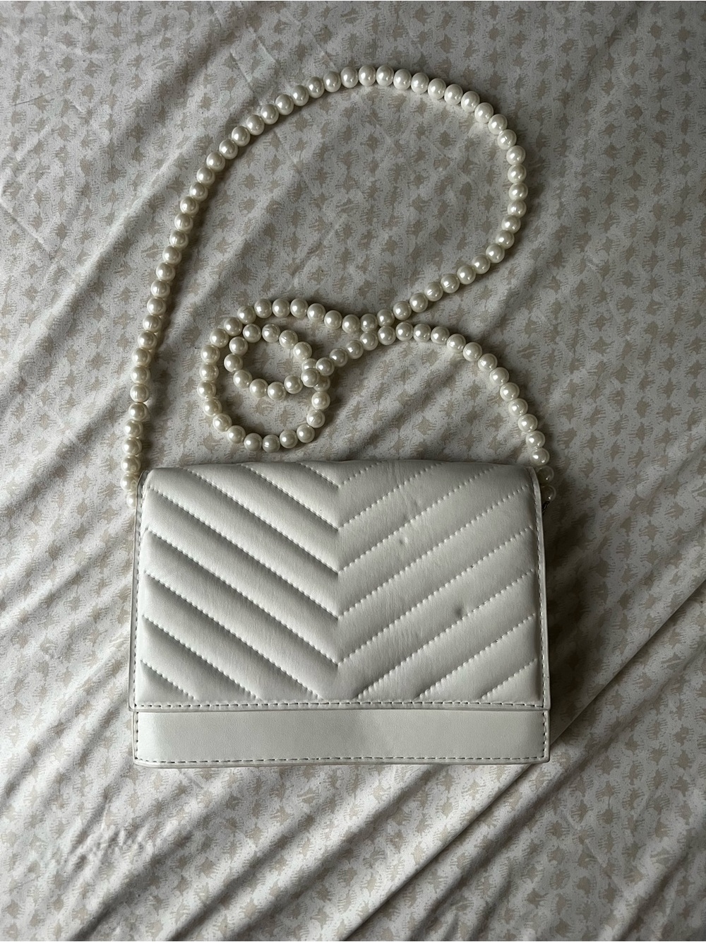 Pearl-Handle Quilted White Crossbody Bag